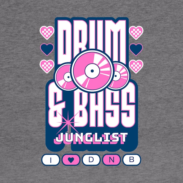 DRUM AND BASS  - 3 Records & Hearts (Navy/Pink) by DISCOTHREADZ 